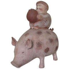 Heidi Daamen, Modern Ceramics, Pig with Male Figure, 21st Century