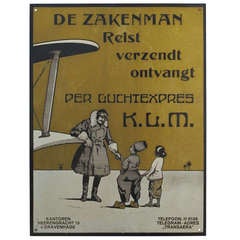 Antique 1920s Metal Advertising Sign for KLM Air, Design by H.G. Brian de Kruyff van Dorsser