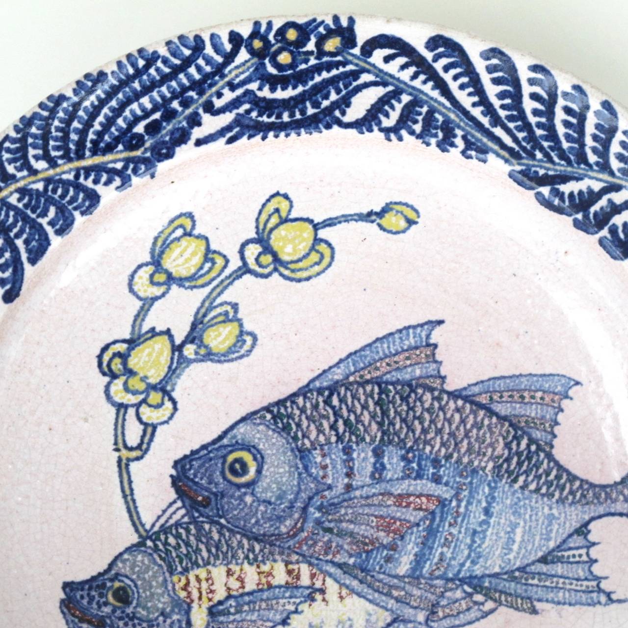 Chris Lanooy Ceramic Wall Plate with Fish Decoration, Art Deco Early 1920s For Sale 1