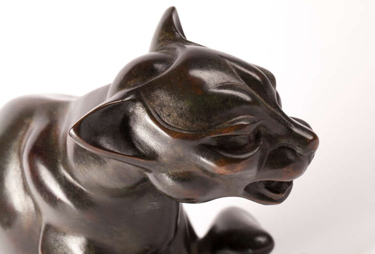 Art Deco Bronze Sculpture of a Cat by Gra Rueb 1