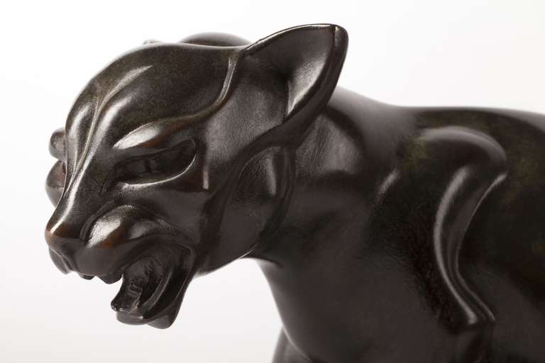 20th Century Art Deco Bronze Sculpture of a Cat by Gra Rueb