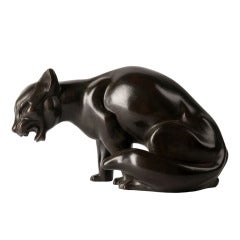 Art Deco Bronze Sculpture of a Cat by Gra Rueb