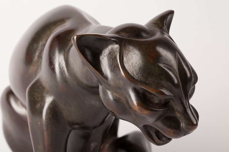 Art Deco Bronze Sculpture of a Cat by Gra Rueb 2