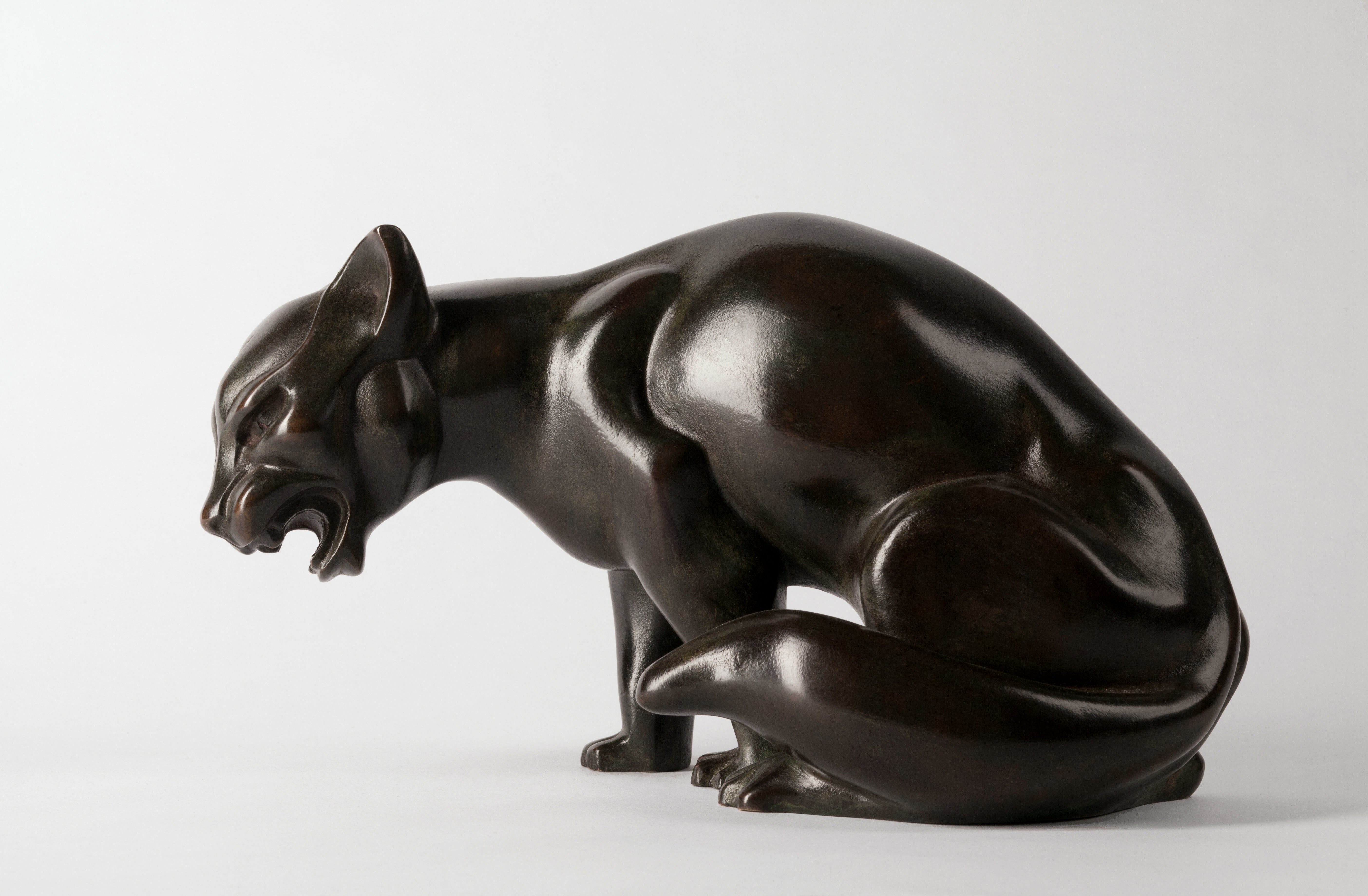 Art Deco Bronze Sculpture of a Cat by Gra Rueb
