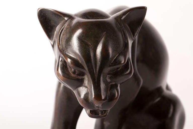 Art Deco Bronze Sculpture of a Cat by Gra Rueb 3
