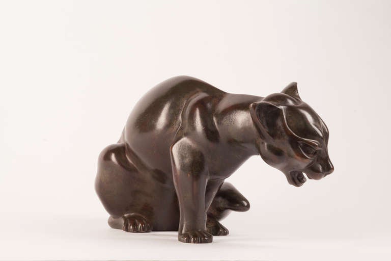 Art Deco Bronze Sculpture of a Cat by Gra Rueb 5