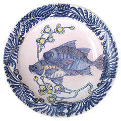 Chris Lanooy Ceramic Wall Plate with Fish Decoration, Art Deco Early 1920s