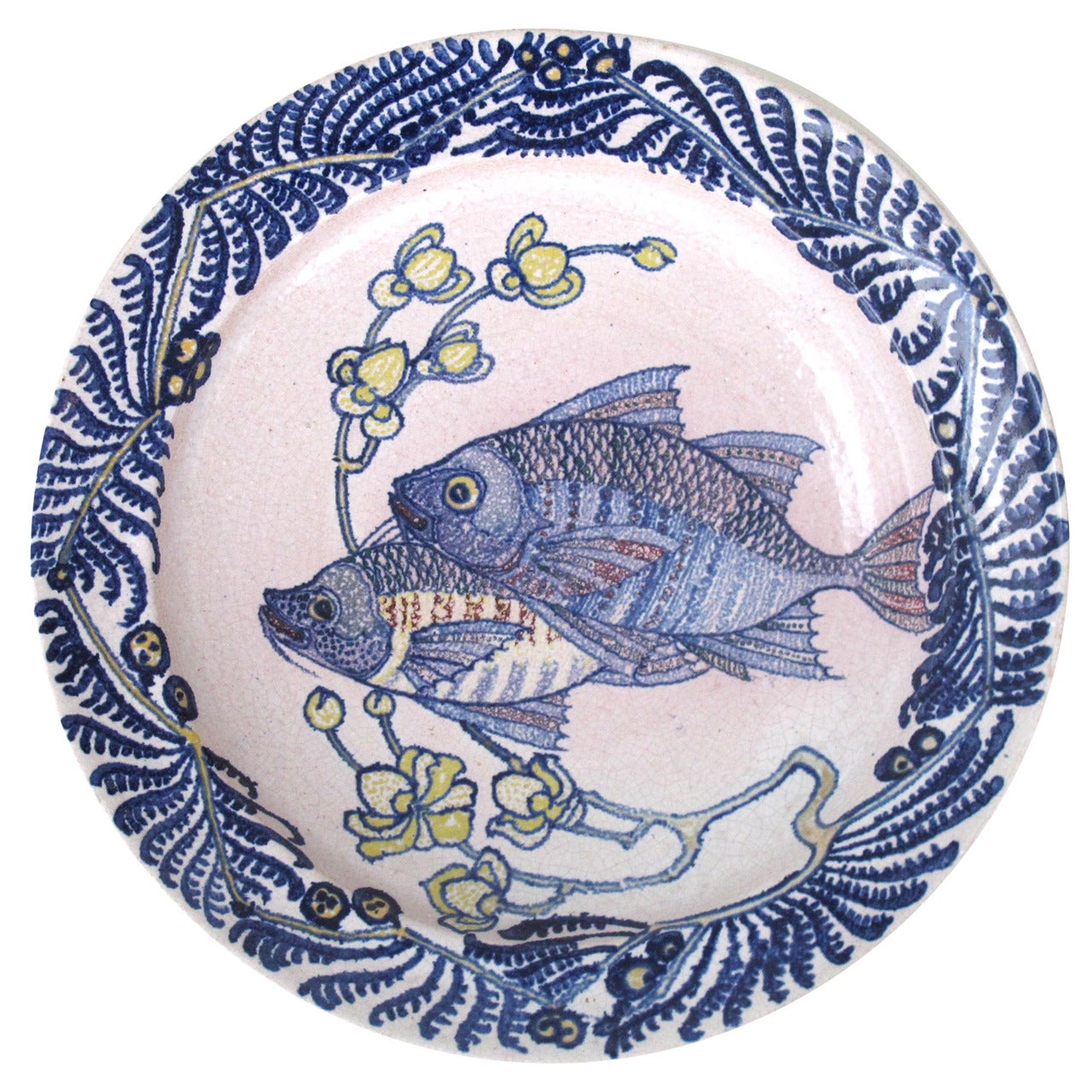 Chris Lanooy Ceramic Wall Plate with Fish Decoration, Art Deco Early 1920s For Sale