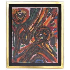Vintage Willem Hussem "Composition No. 2" Abstract Oil on Canvas, 1954