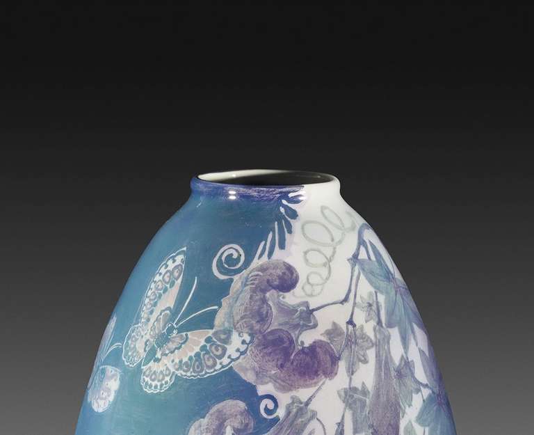 Hand-Painted Art Nouveau Vase with Metal Glaze by Chris Lanooy for Haga Purmerend
