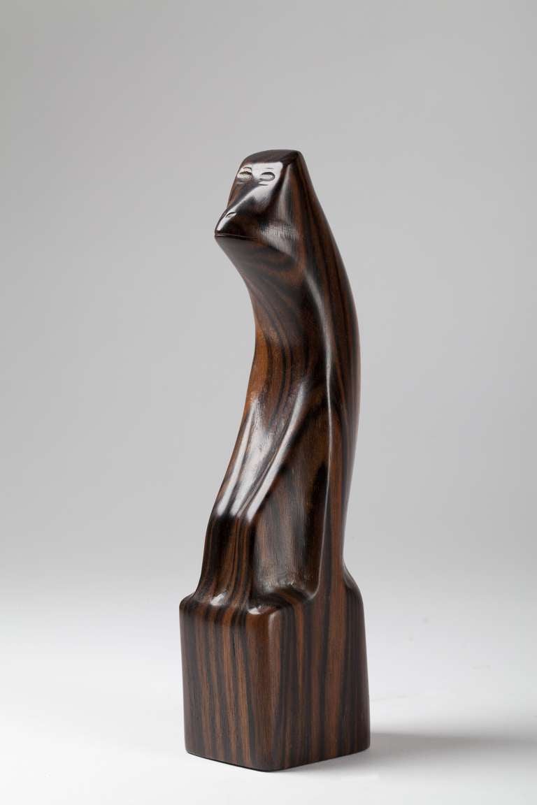 Dutch Art Deco Sculpture Of A Monkey Carved Out Of Rosewood By Bernard Richters, 1920's