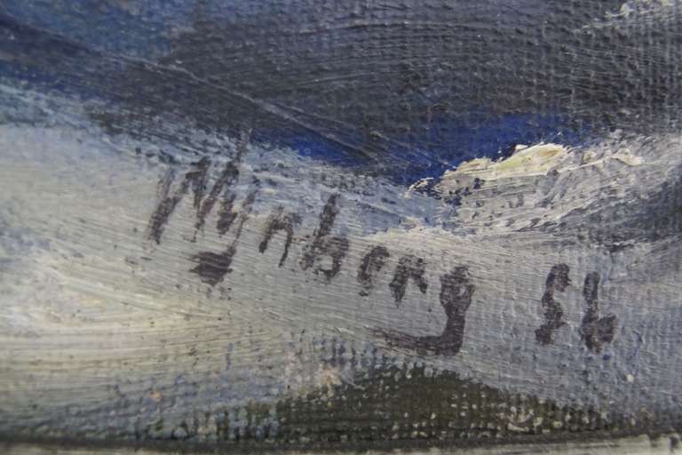 Nicolaas Wijnberg, Beach by Moonlight, Oil Painting 1950s For Sale 2