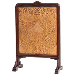 Antique Coromandel Art Nouveau Fire Screen with Gilt Leather Panel by Theo Nieuwenhuis