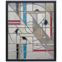 Original 'De Stijl' Abstract Stained Glass Window in Excellent Condition by Kees Kuiler