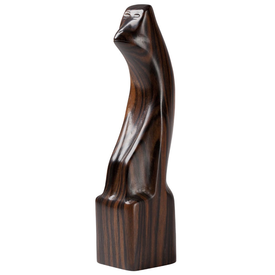 Art Deco Sculpture Of A Monkey Carved Out Of Rosewood By Bernard Richters, 1920's