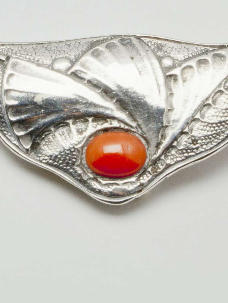 Elegant Art Deco Silver Brooch with Red Coral by Fons Reggers, Amsterdam School For Sale 1