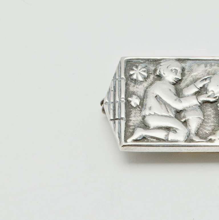 20th Century Silver Broche with Aquarius by Fons Reggers, Dutch Art Deco For Sale