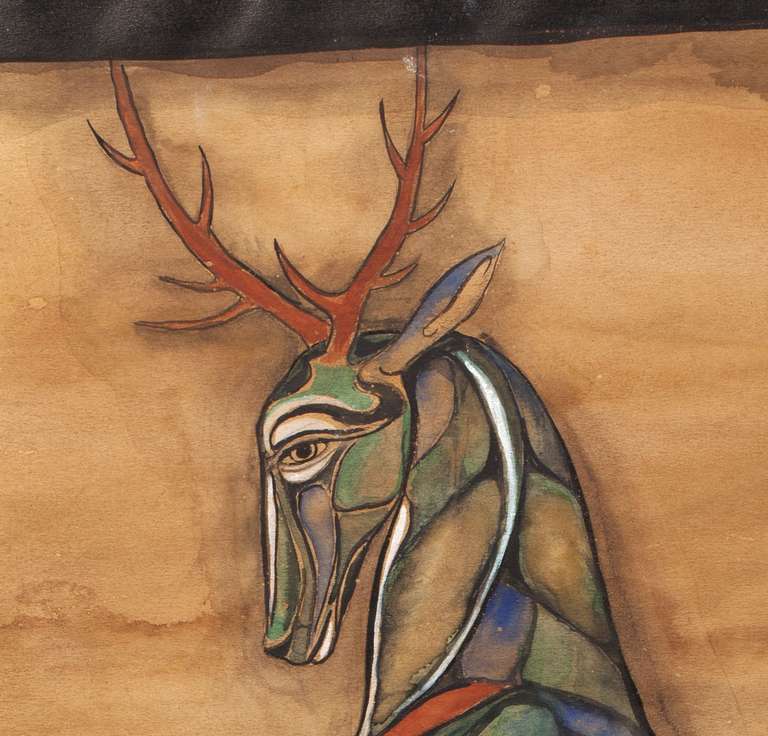 Dutch Art Deco Painting of a Deer by Etie Van Rees, circa 1930