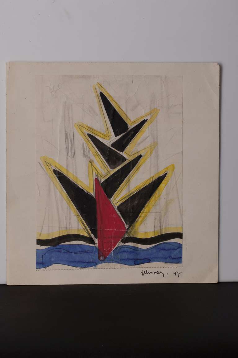 Original Art Deco Watercolor by Samuel 'Mommie' Schwarz