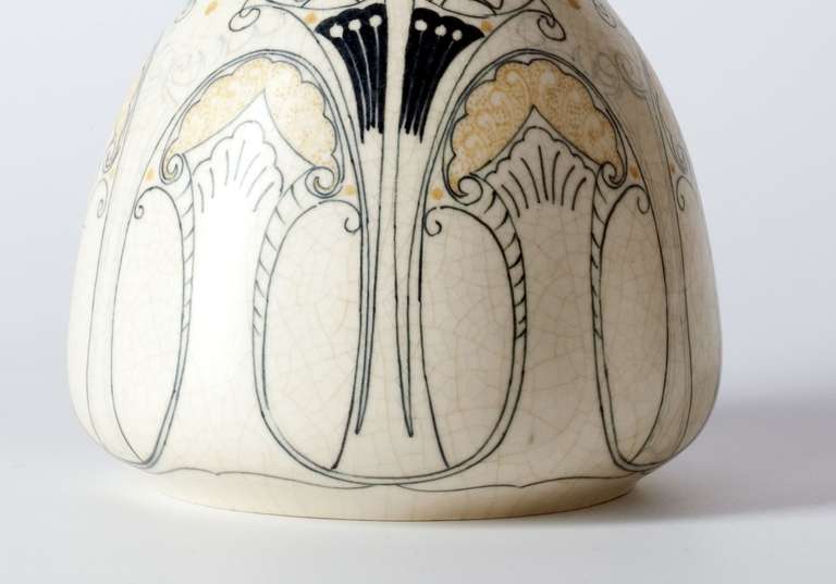 Lovely Dutch Art Nouveau Vase with Linear Decor by JB. Vet & Co, Purmerend For Sale 3
