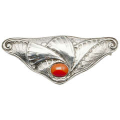 Elegant Art Deco Silver Brooch with Red Coral by Fons Reggers, Amsterdam School