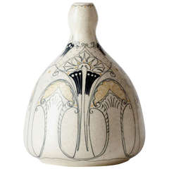 Antique Lovely Dutch Art Nouveau Vase with Linear Decor by JB. Vet & Co, Purmerend