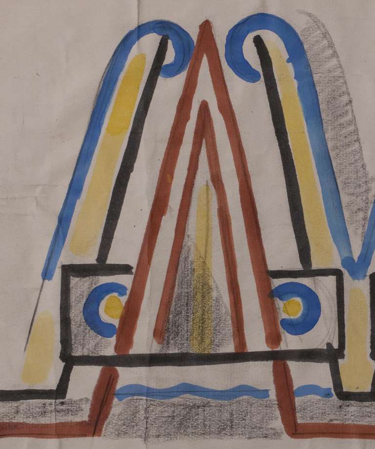 This colorful and rare watercolor by Samuel L. (Mommie) Schwarz was made during the Art Deco period. This decorative design is numbered '36' and signed ' Schwarz'.

Mommie Schwarz (1876-1942) was a painter and graphic artist. During the Art Deco