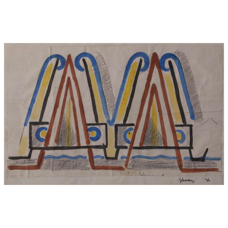 Samuel L. ‘Mommie’ Schwarz Art Deco Watercolor For Sale