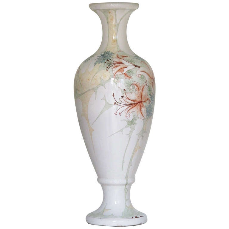 Large Art Nouveau Vase with Floral Decor by Plateelbakkerij Zuid, Holland, Gouda For Sale