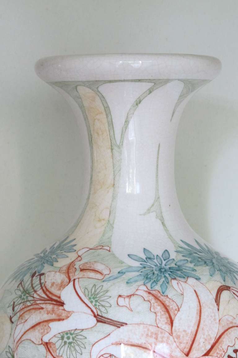 20th Century Large Art Nouveau Vase with Floral Decor by Plateelbakkerij Zuid, Holland, Gouda For Sale