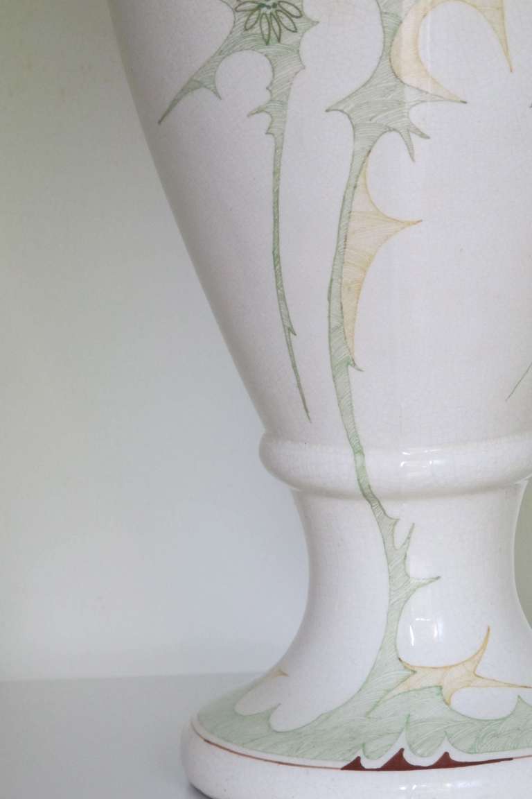 Large Art Nouveau Vase with Floral Decor by Plateelbakkerij Zuid, Holland, Gouda For Sale 1