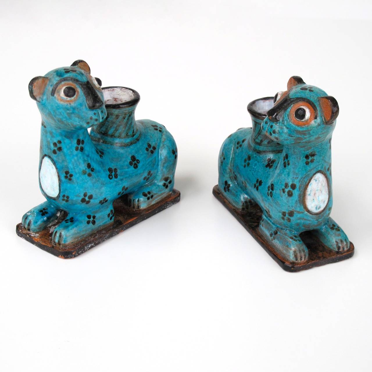 Modern Set of Feline-Shaped Polychrome Earthenware Candleholders by Lily ter Kuile