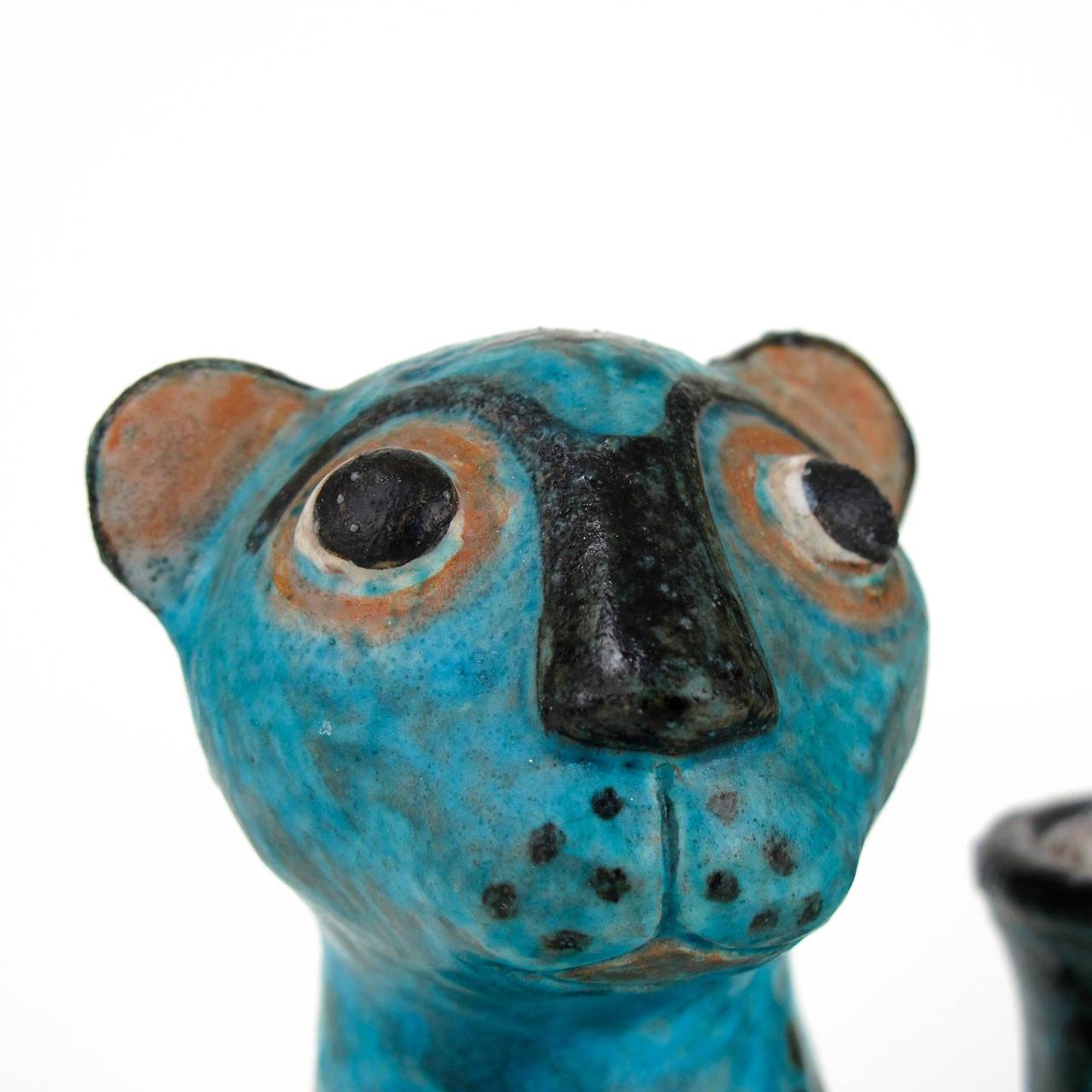 Mid-20th Century Set of Feline-Shaped Polychrome Earthenware Candleholders by Lily ter Kuile