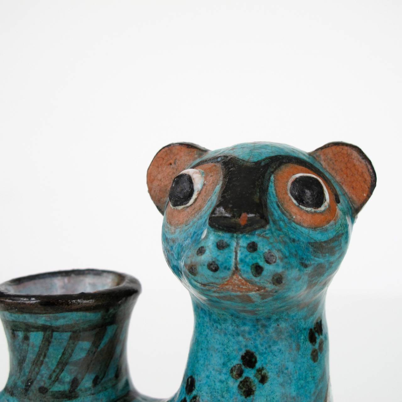 Set of Feline-Shaped Polychrome Earthenware Candleholders by Lily ter Kuile 1