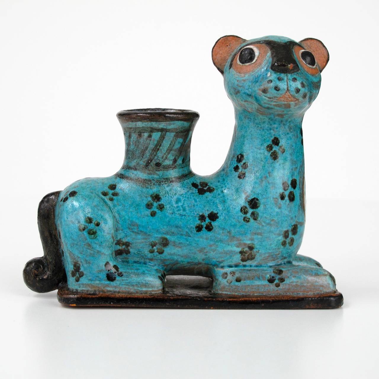 Dutch Set of Feline-Shaped Polychrome Earthenware Candleholders by Lily ter Kuile