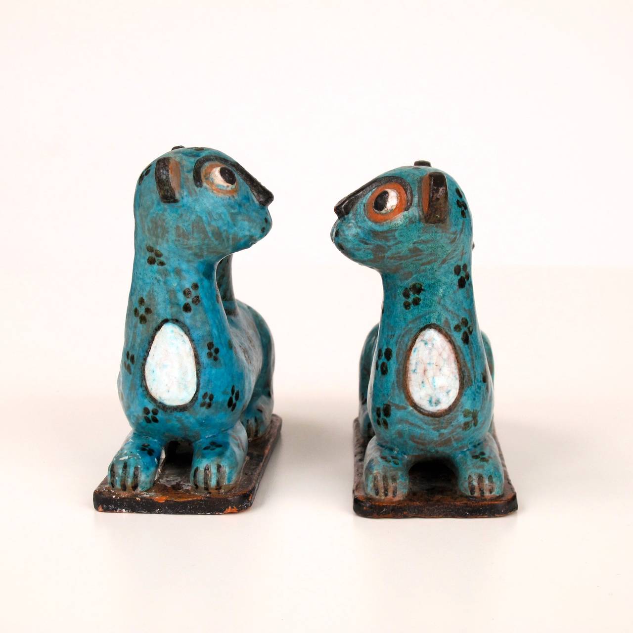 Set of Feline-Shaped Polychrome Earthenware Candleholders by Lily ter Kuile 2