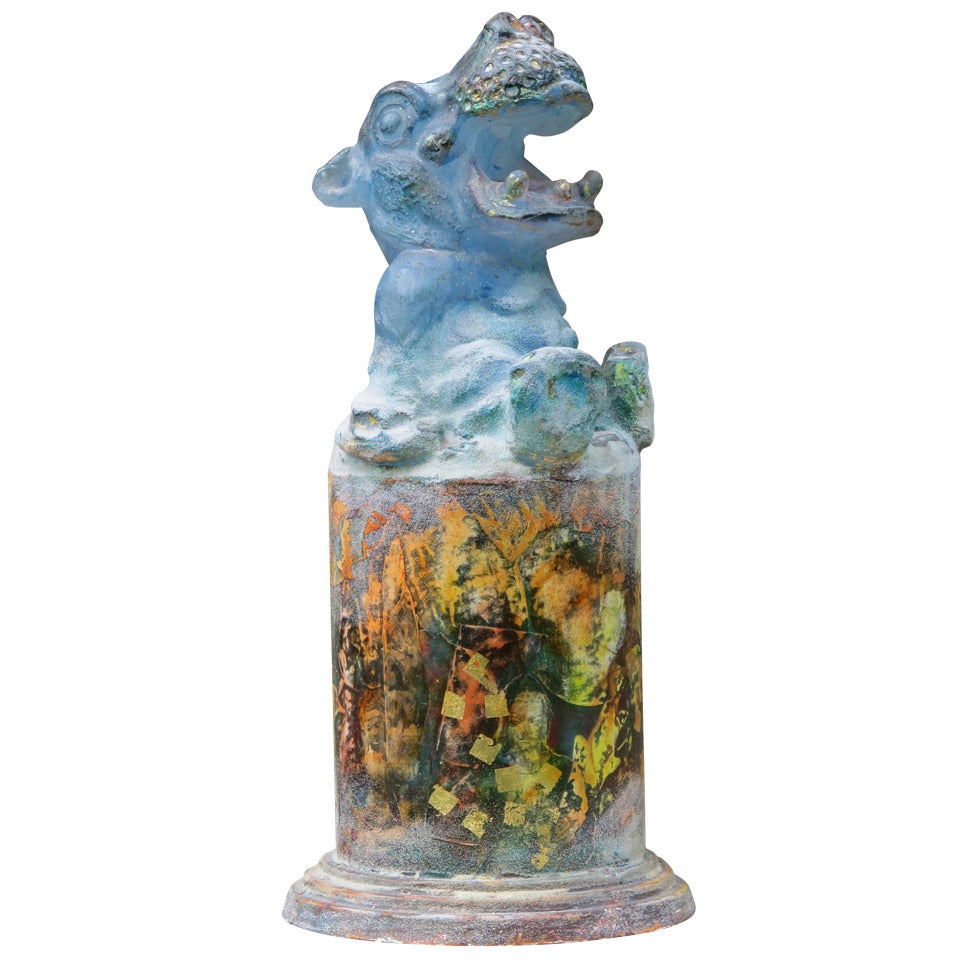 Modern Glass Sculpture of a Laughing Hippo by Antoon van Wijk For Sale
