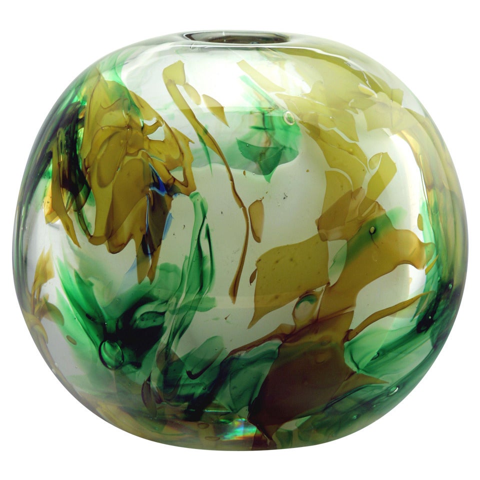 Sybren Valkema, Spherical Vase with Decoration of Glass Flecks, Leerdam Unica For Sale