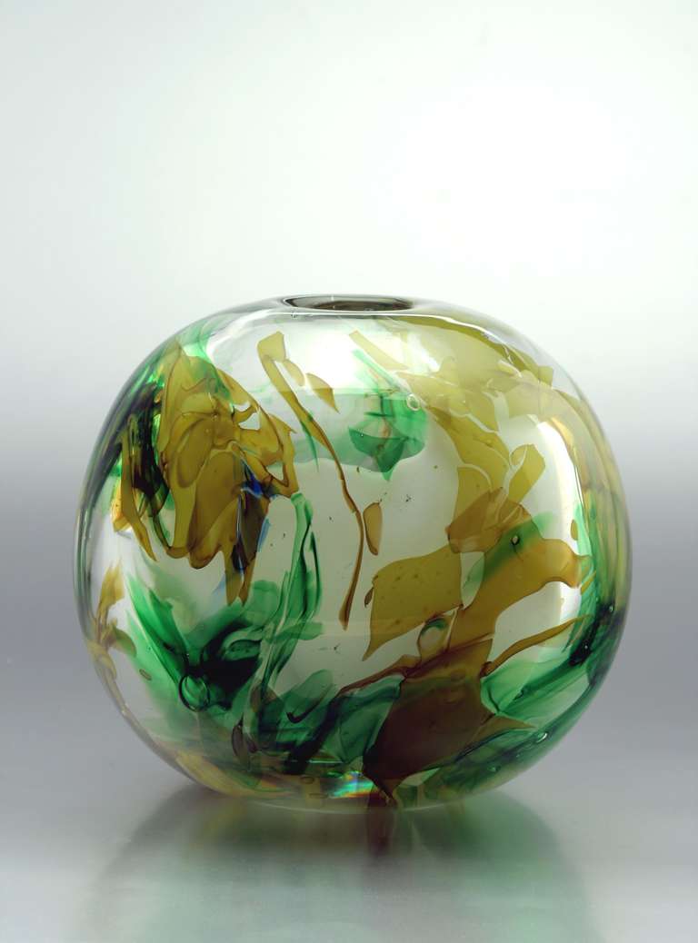 Dutch Sybren Valkema, Spherical Vase with Decoration of Glass Flecks, Leerdam Unica For Sale