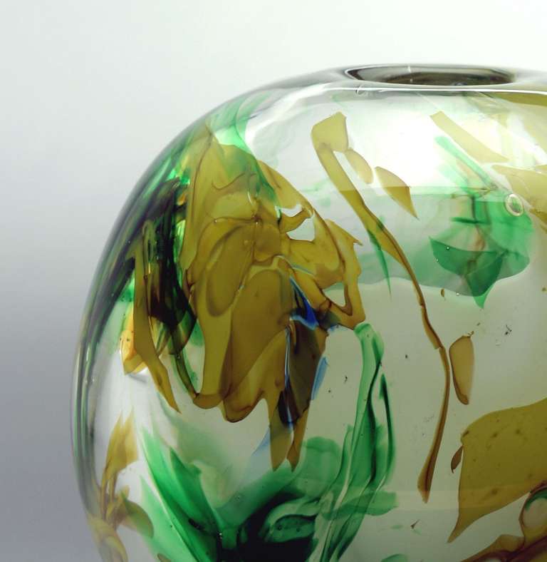 Sybren Valkema, Spherical Vase with Decoration of Glass Flecks, Leerdam Unica For Sale 1