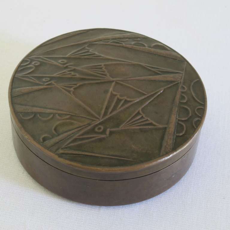 Art Deco copper box with decor of stylized fish, Cris Agterberg, 1920s-1930s