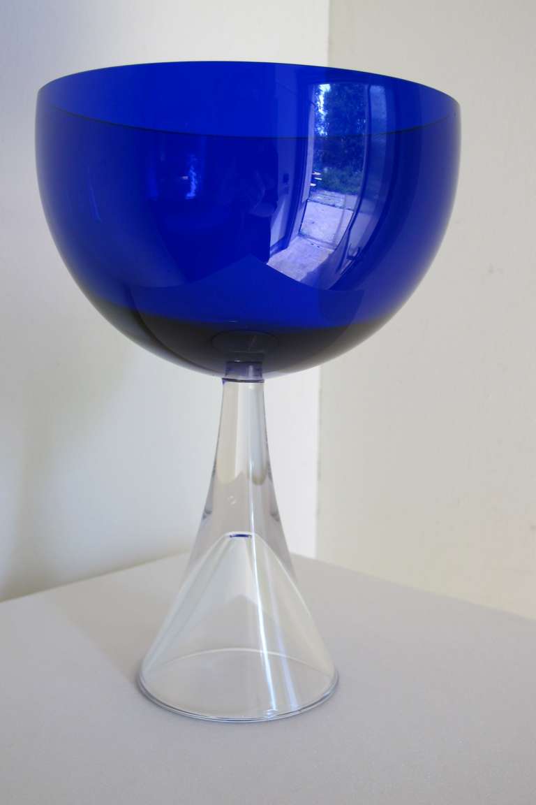 Mid-Century Modern Industrial Blue Glass Bowl on Hollow Stand by Floris Meydam, Multiple, 1960 For Sale