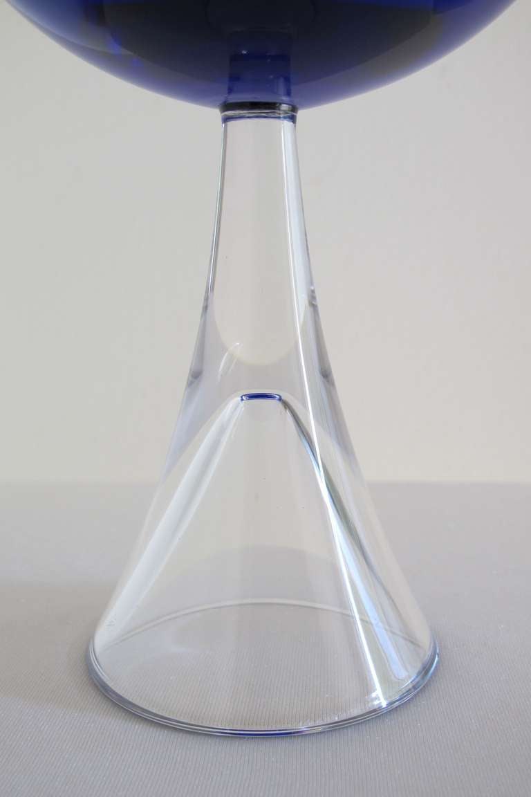 Dutch Industrial Blue Glass Bowl on Hollow Stand by Floris Meydam, Multiple, 1960 For Sale