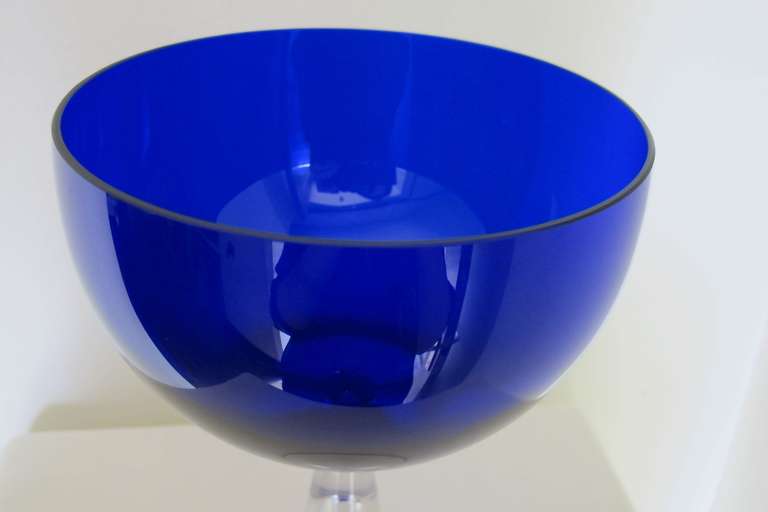 Industrial Blue Glass Bowl on Hollow Stand by Floris Meydam, Multiple, 1960 For Sale 1