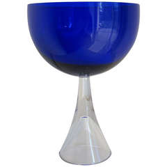 Vintage Industrial Blue Glass Bowl on Hollow Stand by Floris Meydam, Multiple, 1960