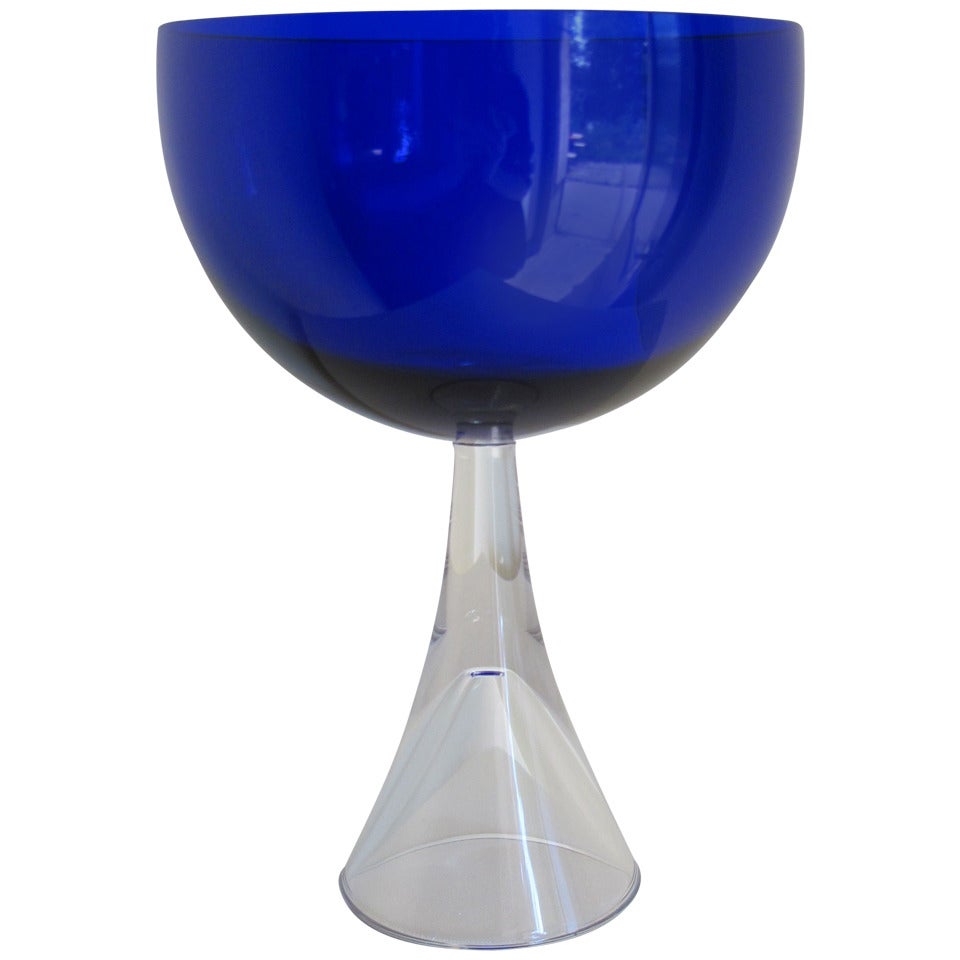 Industrial Blue Glass Bowl on Hollow Stand by Floris Meydam, Multiple, 1960 For Sale