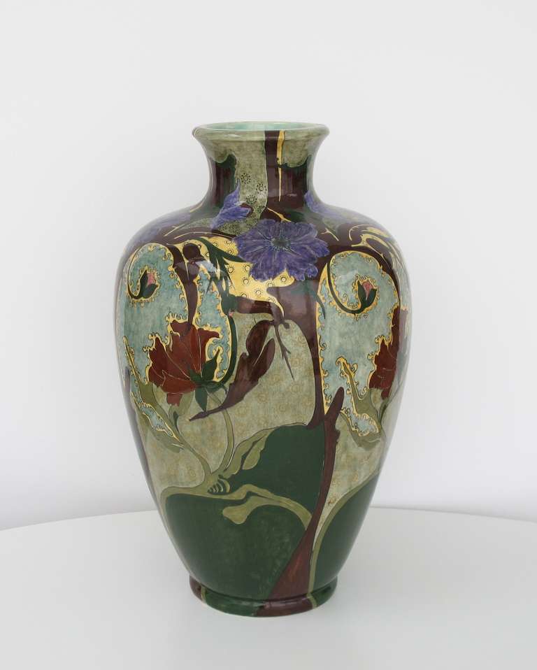 Dutch Art Nouveau vase by Weduwe NSA Brantjes & Co., Dutch pottery factory in Purmerend. This vase is extremely large, there are only three known pieces of this model. It is signed and dated on the bottom.  

At the beginning of the 20th century