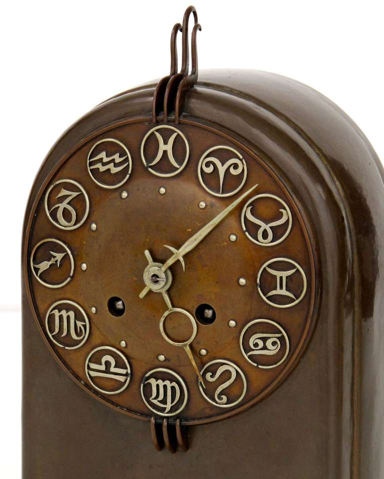 Art Deco Brass Amsterdam School Zodiac Clock by Winkelman & Van der Bijl