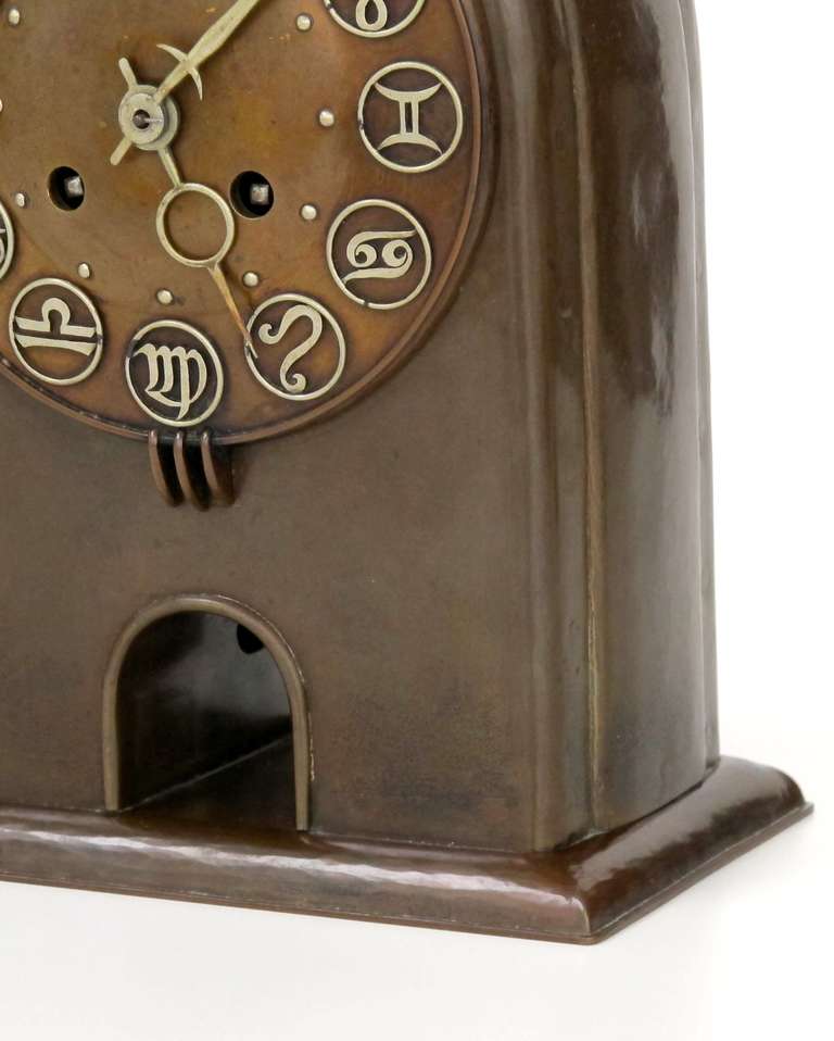 Dutch Brass Amsterdam School Zodiac Clock by Winkelman & Van der Bijl