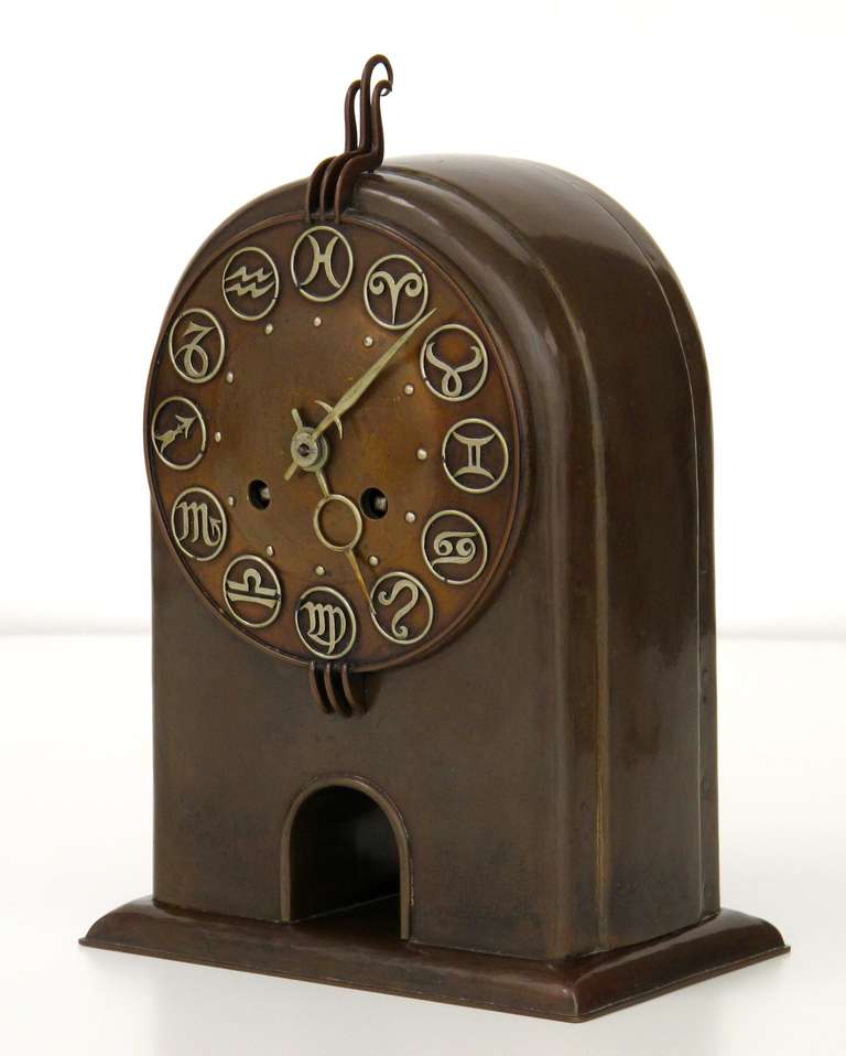 20th Century Brass Amsterdam School Zodiac Clock by Winkelman & Van der Bijl